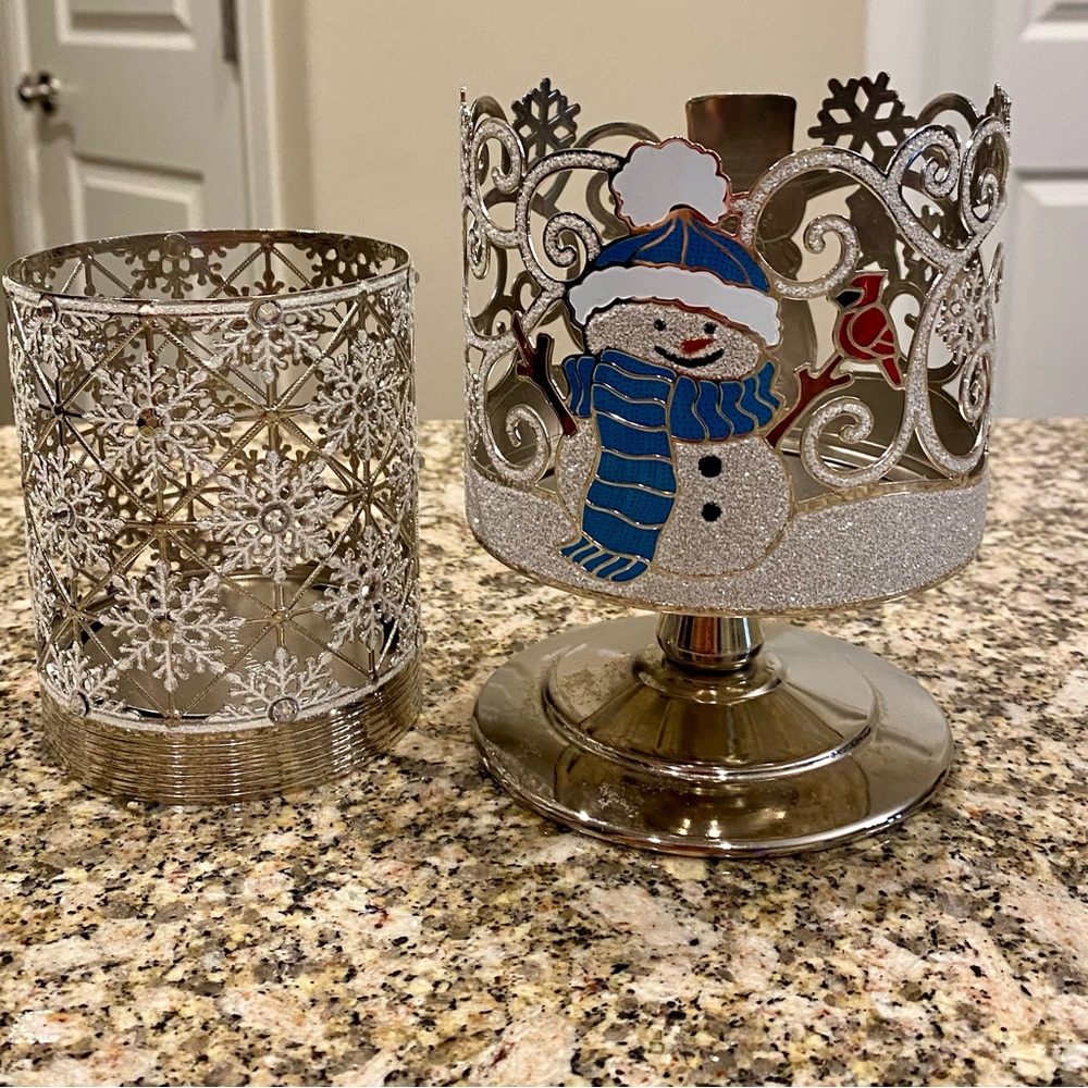 Bath & Body Works Silver and Blue Snowman Candle Holder